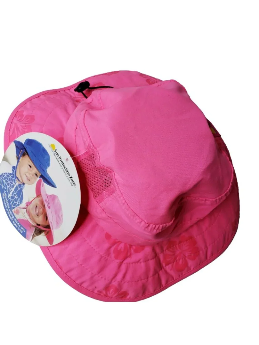 Sun Protection Kids Safari Hat Pink w Flowers Size 3 -10 Sunscreen Reminder